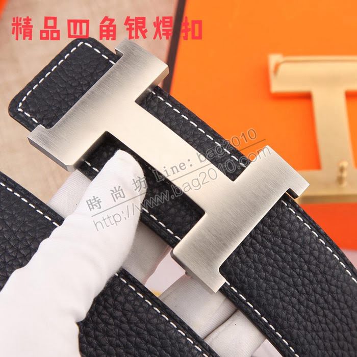 HERMES皮帶 單面原版荔枝紋 精品四角焊接鋼扣 愛馬仕男腰帶  hgh1928
